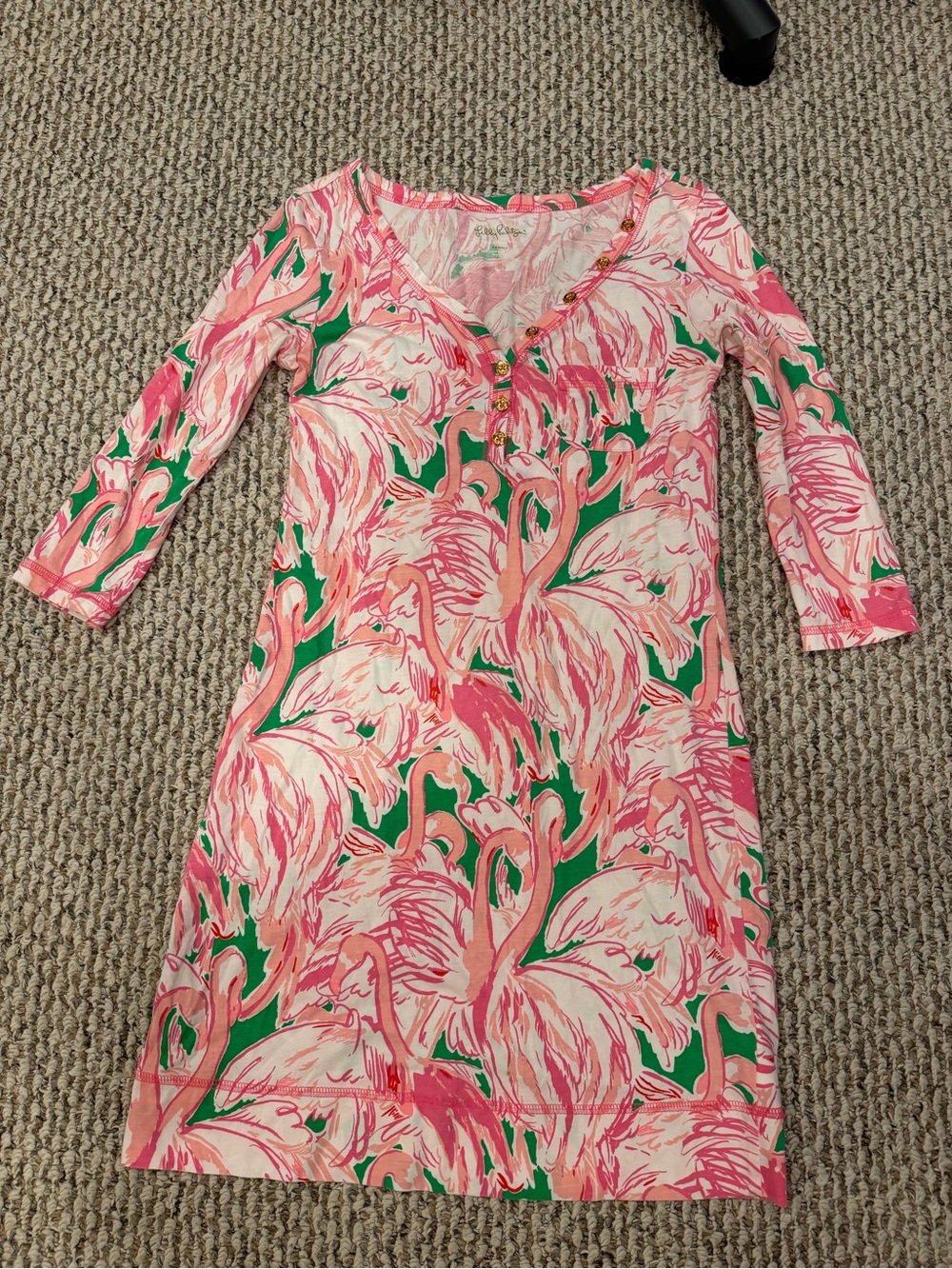 Lilly Pulitzer Pink Flamingo Print Green Midi Dress Size XS